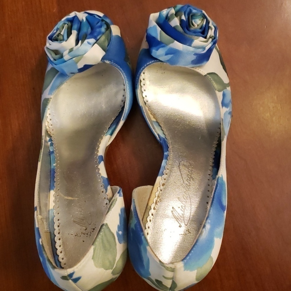 Michaelangelo Bloom Peeptoe Heels 7 Blue/Green VGUC - Picture 6 of 12